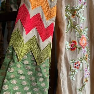 Colorful Embroidered Sleeve Top with Chevron Detail